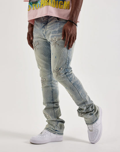 GFTD LA Stacked Rhinestone Denim Jeans