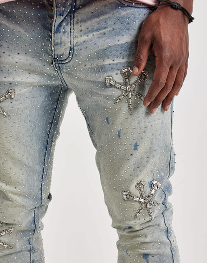 GFTD LA Stacked Rhinestone Denim Jeans