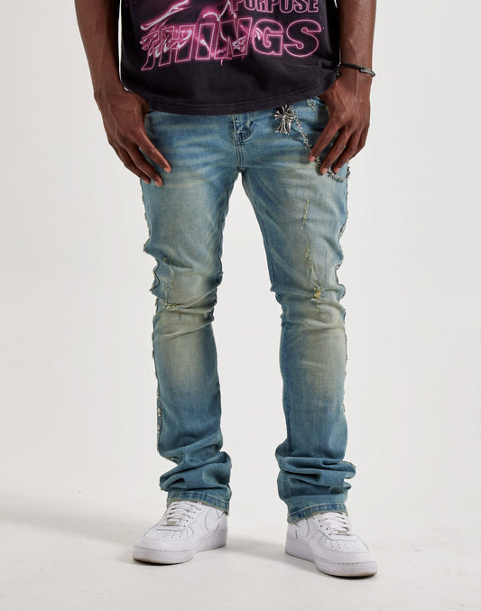 Kilogram Silver Cross Chain Distressed Jeans
