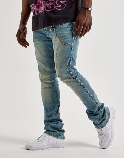 Kilogram Silver Cross Chain Distressed Jeans