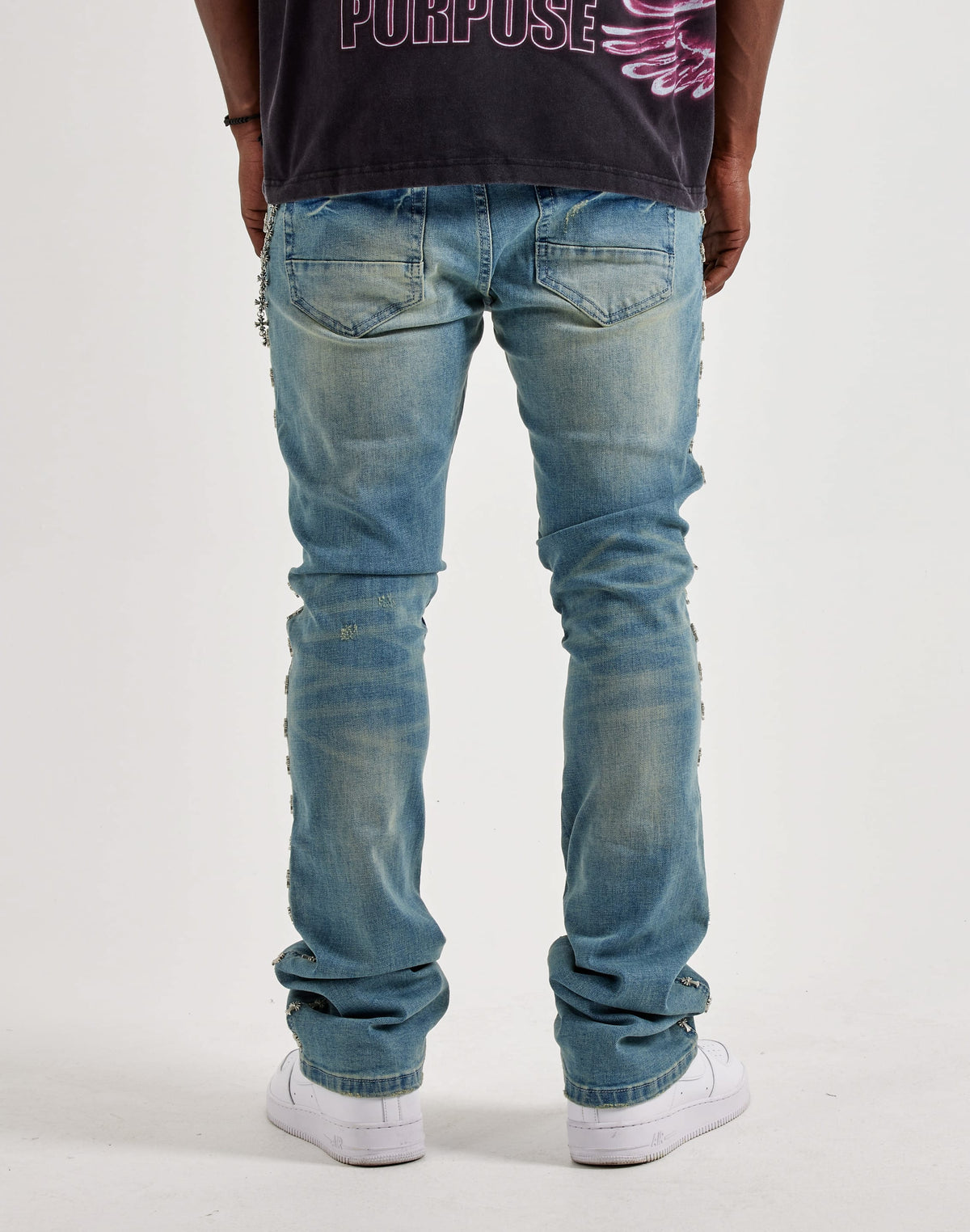 Kilogram Silver Cross Chain Distressed Jeans