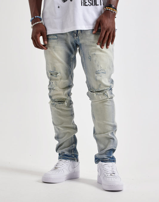 Smoke Rise Slim Whisker Distressed Jeans