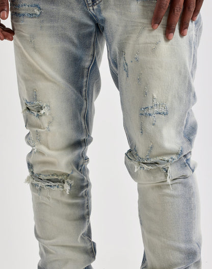 Smoke Rise Slim Whisker Distressed Jeans