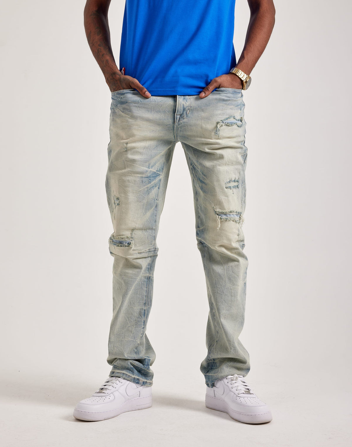 Smoke Rise Wave Distressed Straight Jeans