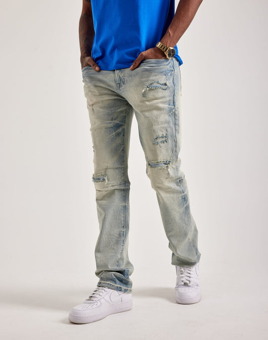Smoke Rise Wave Distressed Straight Jeans