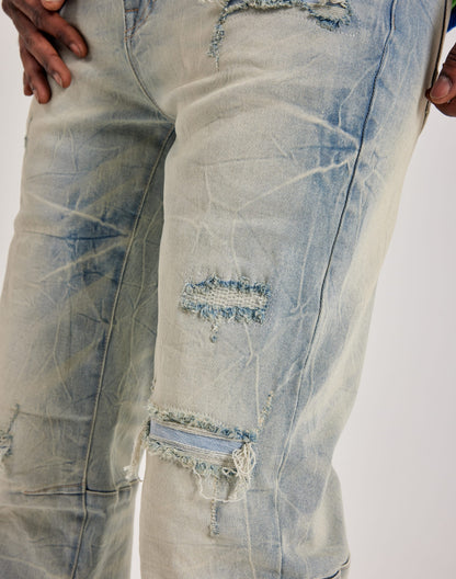 Smoke Rise Wave Distressed Straight Jeans