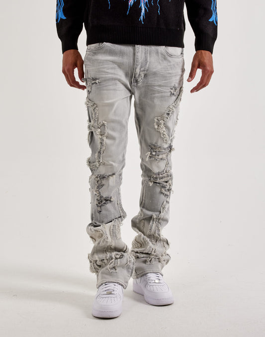 Flame Distressed Stacked Jeans