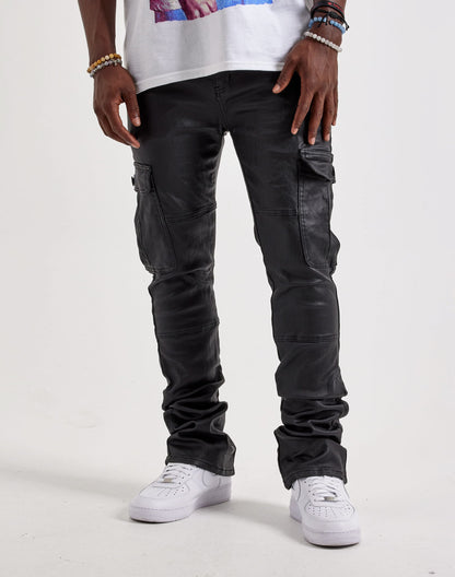 WAIMEA Coated Stacked Cargo Denim Jeans